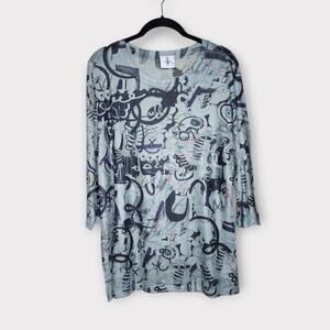Inoah Abstract Art Print Top Gray Lightweight Tunic Womens Large